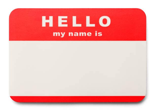 Red Hello My Name Is Tag with Copy Space, Isolated on White Background.