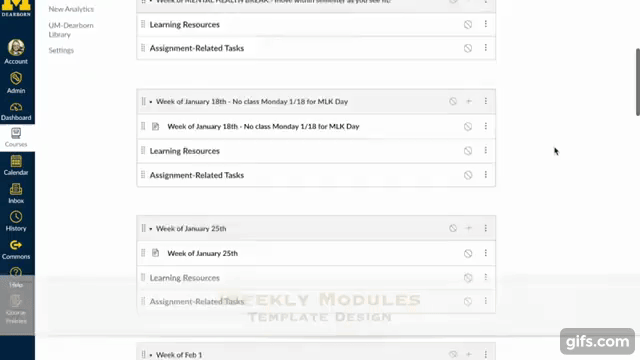 scrolling gif of weekly modules
