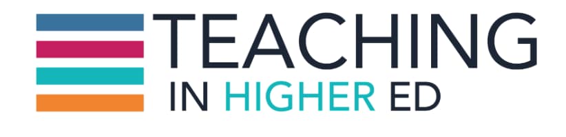 Colored horizontal lines next to the words "Teaching in Higher Ed"