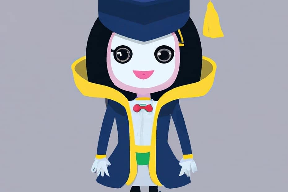 Cartoon character robot in graduation attire with a cap, gown, and a big smile.