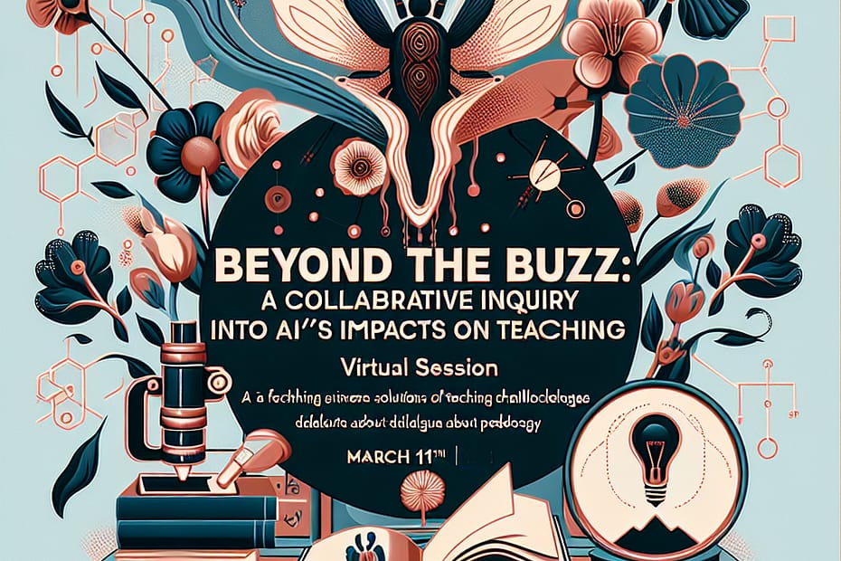 an AI generated image for a flyer that includes a moth, a lightbulb, and illegible text