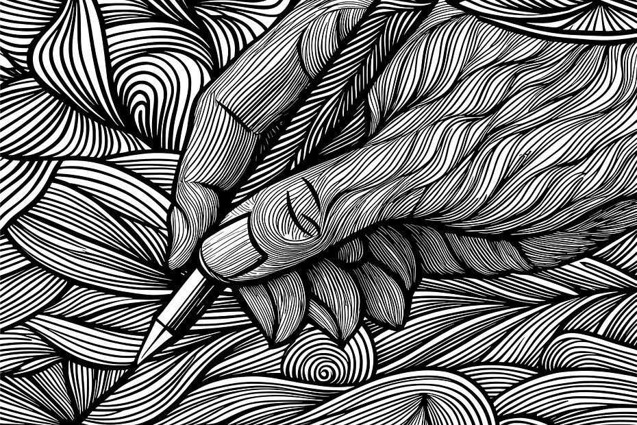 drawing of a hand holding a pen
